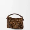 Kleine Puzzle Edge Tasche aus bedrucktem Lammfell in Beige/Braun
