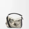 Kleine Puzzle-Tasche aus gewebtem Textil in Schwarz/Weiß
