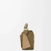 Kleine Puzzle-Tasche aus klassischem Kalbsleder und Wildleder Olive/Gold