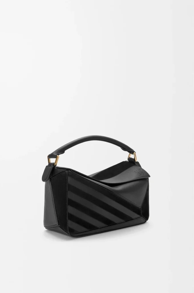 Kleine Puzzle-Tasche aus klassischem Kalbsleder und Wildleder Schwarz