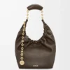 Kleine Squeeze-Tasche aus weichem Nappalammleder Schokolade