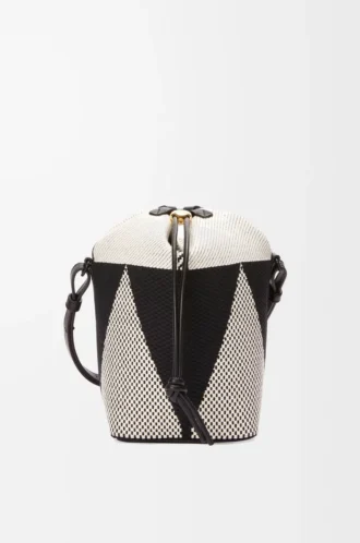 Kleine Treasure Bako-Beuteltasche aus Jacquard-Canvas und Kalbsleder Natur/Schwarz
