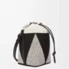 Kleine Treasure Bako-Beuteltasche aus Jacquard-Canvas und Kalbsleder Natur/Schwarz