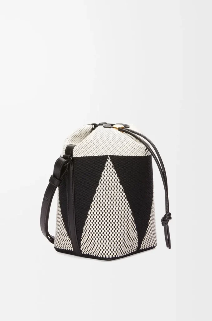 Kleine Treasure Bako-Beuteltasche aus Jacquard-Canvas und Kalbsleder Natur/Schwarz