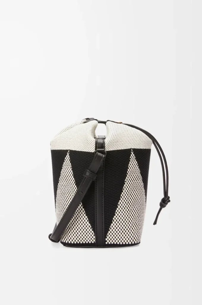 Kleine Treasure Bako-Beuteltasche aus Jacquard-Canvas und Kalbsleder Natur/Schwarz