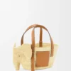 Kleiner Elephant-Korb aus Raffia und Kalbsleder in Natur/Hellbraun