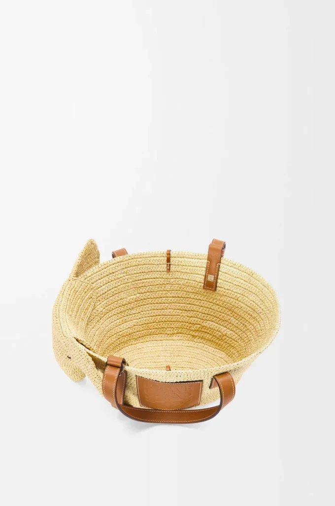 Kleiner Elephant-Korb aus Raffia und Kalbsleder in Natur/Hellbraun