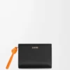 Knot Kompaktbrieftasche aus glänzendem Nappakalbsleder Schwarz/Leuchtendes Orange