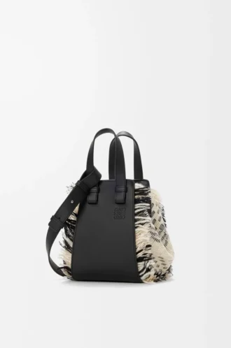 Kompakte Hammock-Tasche aus gewebtem Textil Schwarz/Weiß