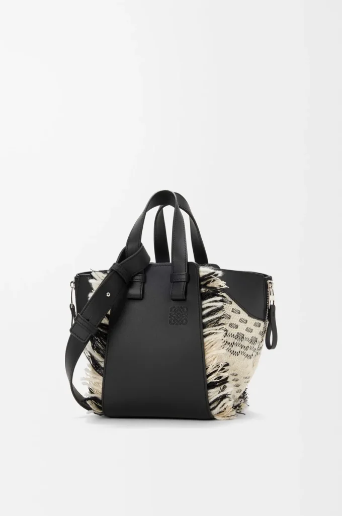 Kompakte Hammock-Tasche aus gewebtem Textil Schwarz/Weiß