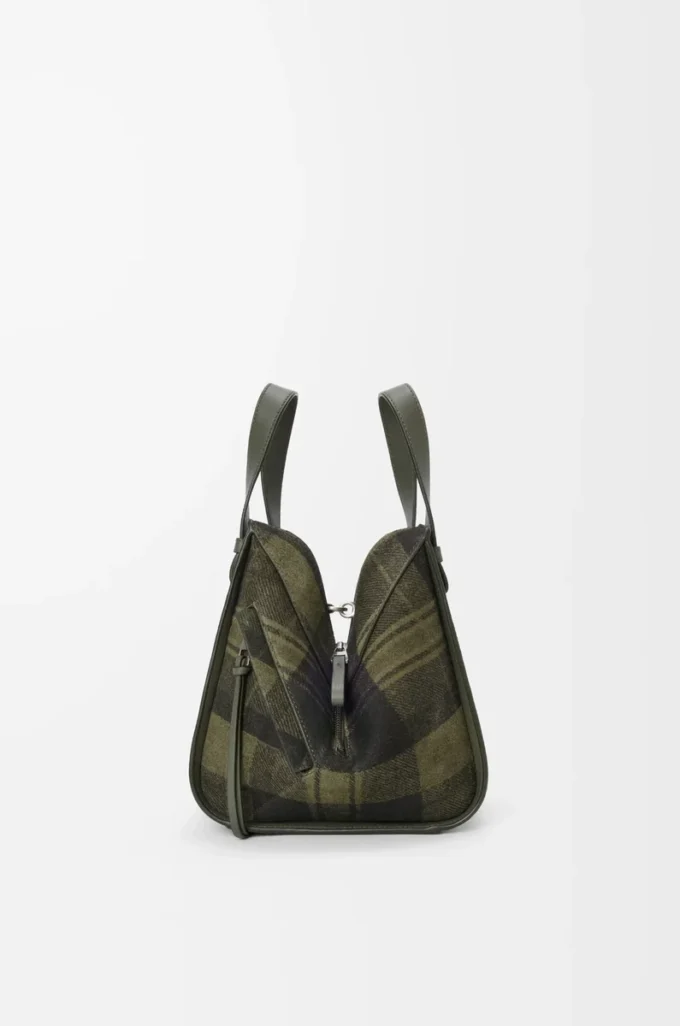 Kompakte Hammock-Tasche aus Wildleder und klassischem Kalbsleder Khaki/Grün