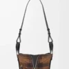 Kompakte Hammock-Tasche aus Wildleder und klassischem Kalbsleder Tan/Schwarz