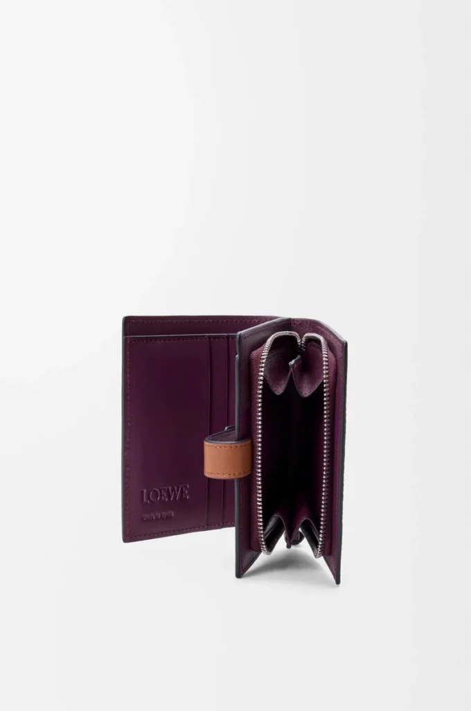 Kompakte Reißverschlussbrieftasche aus weichem genarbtem Kalbsleder Dirty Mauve/Squirrel