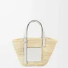 Korb-Tasche aus Palmblatt und Kalbsleder Natur/Weiß
