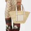 Korb-Tasche aus Palmblatt und Kalbsleder Natur/Weiß