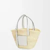 Korb-Tasche aus Palmblatt und Kalbsleder Natur/Weiß