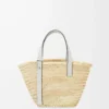 Korb-Tasche aus Palmblatt und Kalbsleder Natur/Weiß