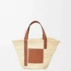Korb-Tasche aus Palmblättern und Kalbsleder Natur/Hellbraun