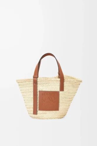 Korb-Tasche aus Palmblättern und Kalbsleder Natur/Hellbraun