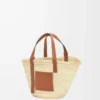 Korb-Tasche aus Palmblättern und Kalbsleder Natur/Hellbraun