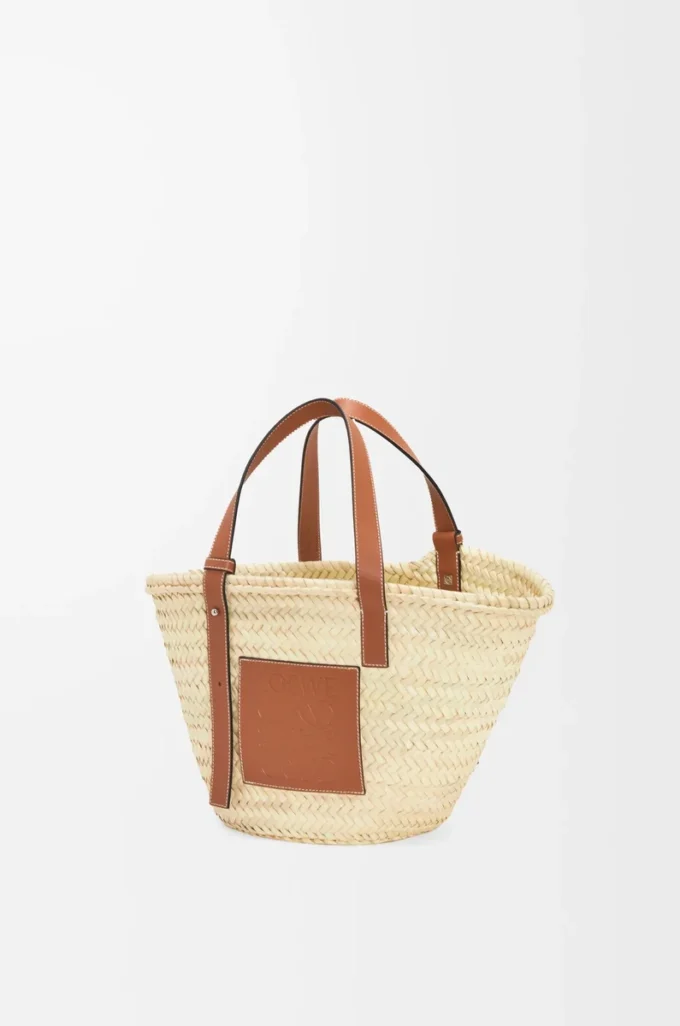 Korb-Tasche aus Palmblättern und Kalbsleder Natur/Hellbraun