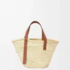 Korb-Tasche aus Palmblättern und Kalbsleder Natur/Hellbraun