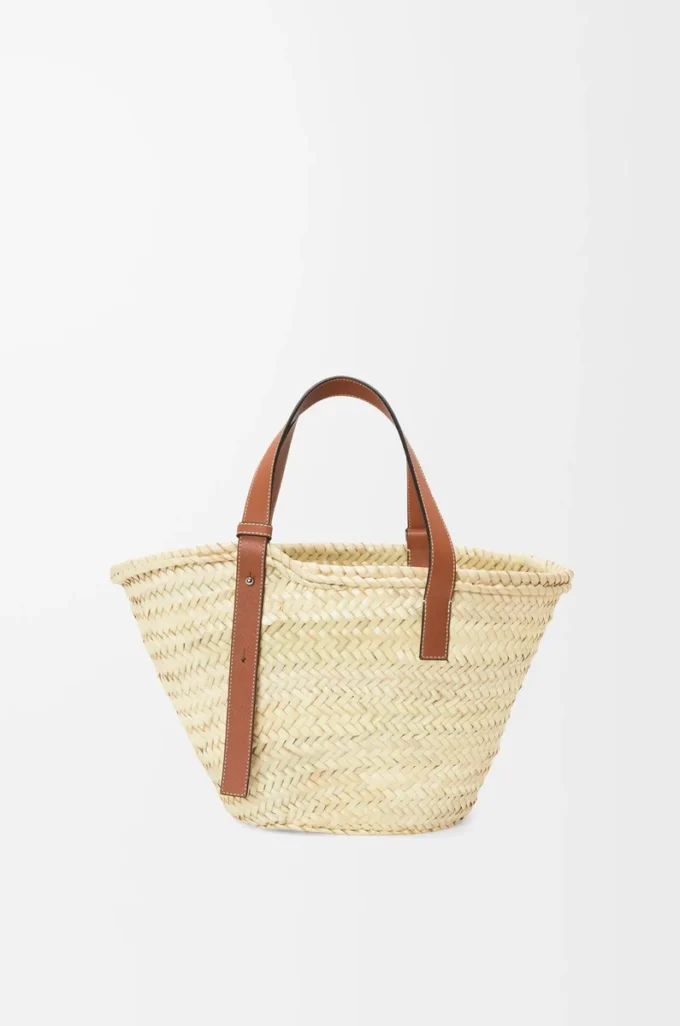 Korb-Tasche aus Palmblättern und Kalbsleder Natur/Hellbraun