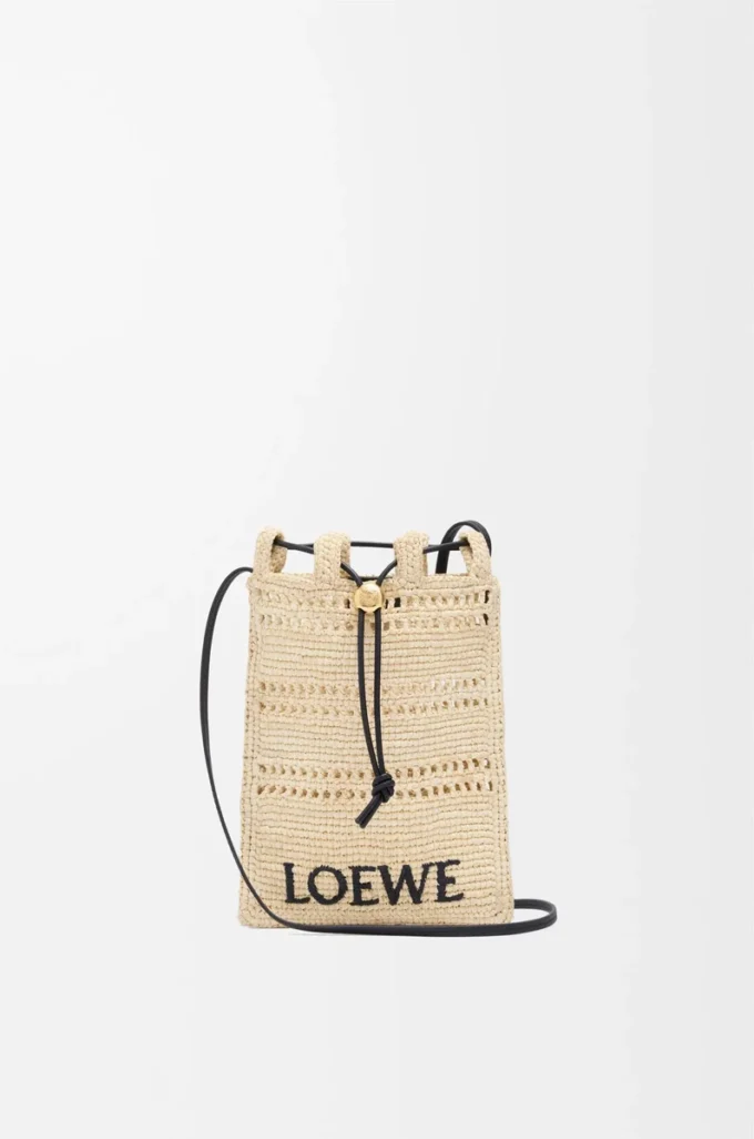 Kordeltasche aus Raffia Natur/Schwarz