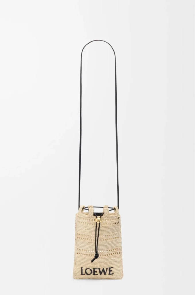 Kordeltasche aus Raffia Natur/Schwarz