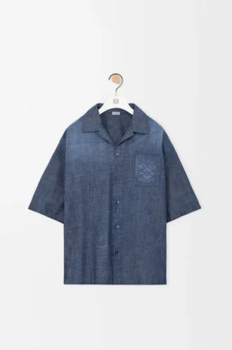 Kurzarmhemd aus Baumwolle Washed Blue