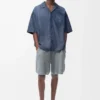 Kurzarmhemd aus Baumwolle Washed Blue