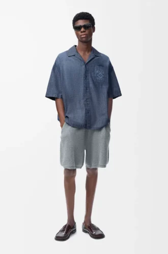 Kurzarmhemd aus Baumwolle Washed Blue