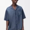 Kurzarmhemd aus Baumwolle Washed Blue