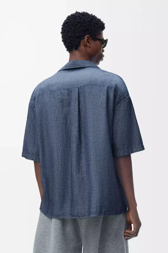 Kurzarmhemd aus Baumwolle Washed Blue
