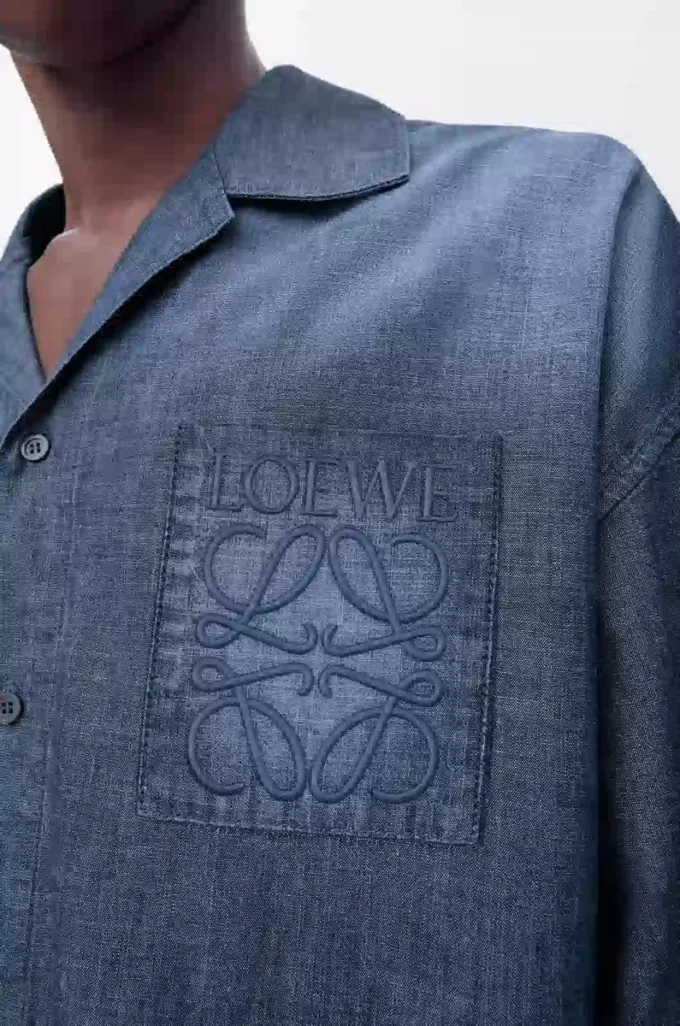 Kurzarmhemd aus Baumwolle Washed Blue