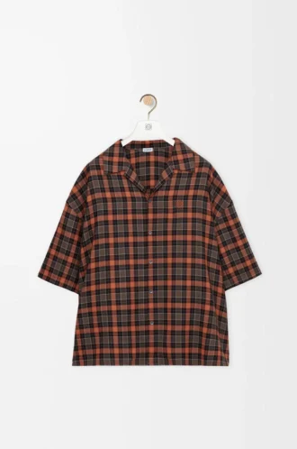 Kurzarmhemd aus Wollmischung Orange/Schwarz