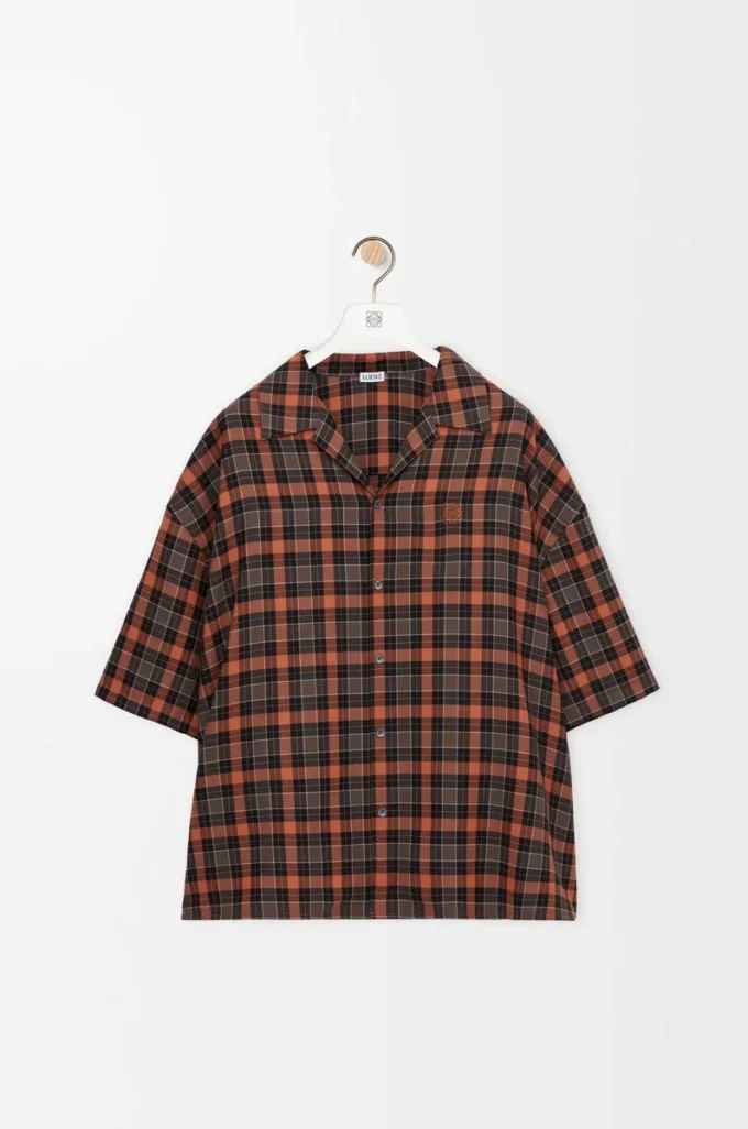 Kurzarmhemd aus Wollmischung Orange/Schwarz