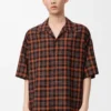 Kurzarmhemd aus Wollmischung Orange/Schwarz