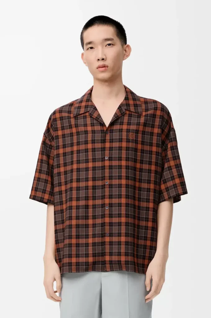 Kurzarmhemd aus Wollmischung Orange/Schwarz