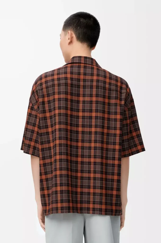 Kurzarmhemd aus Wollmischung Orange/Schwarz