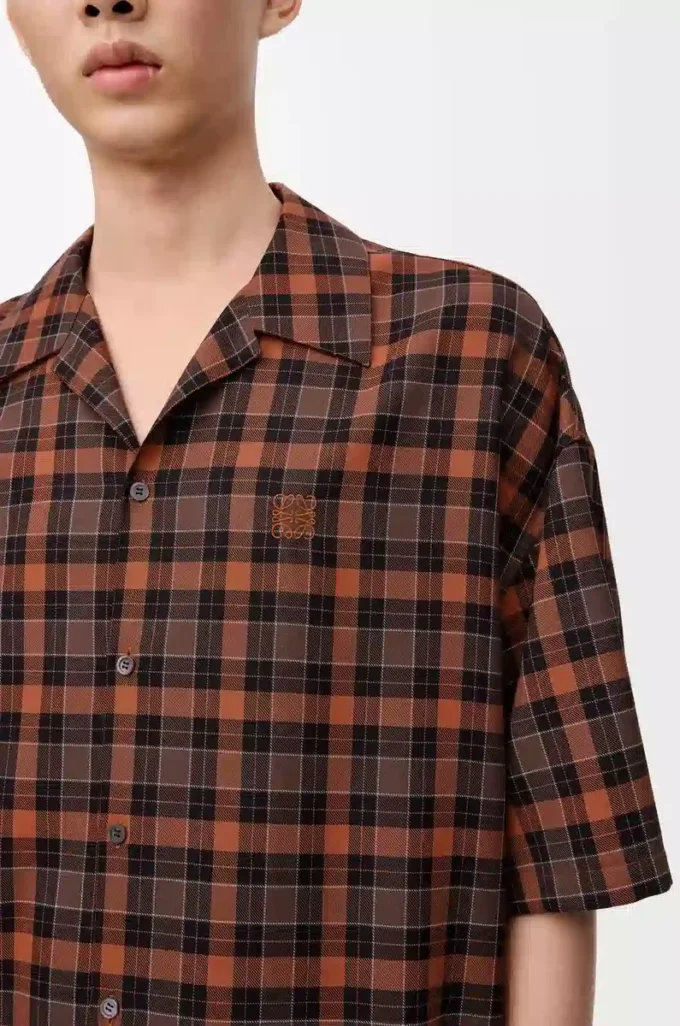 Kurzarmhemd aus Wollmischung Orange/Schwarz
