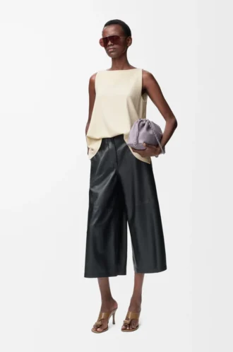 Kurze Hose aus Nappalammleder Schwarz