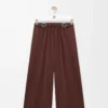 Kurze Hose mit Gürtel aus Baumwolle und Seide Kaffee