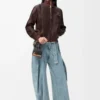 Kurze Jacke aus Nappalammleder in Braun
