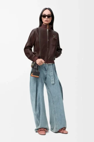 Kurze Jacke aus Nappalammleder in Braun