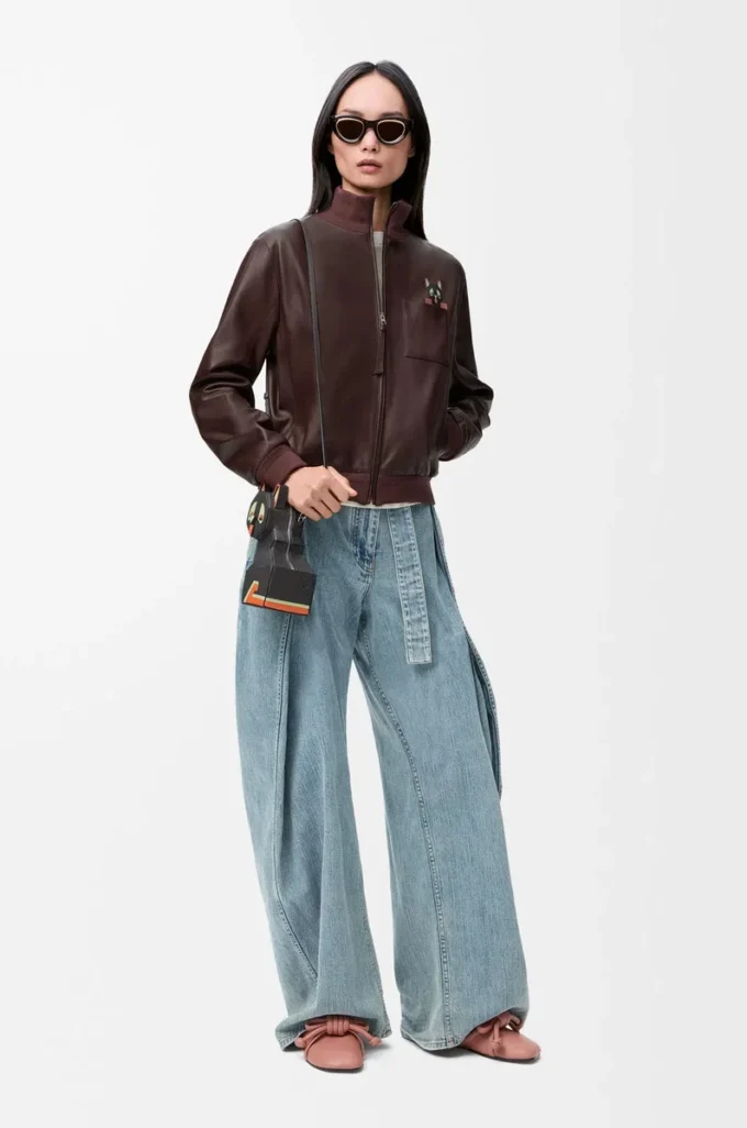 Kurze Jacke aus Nappalammleder in Braun