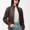 Kurze Jacke aus Nappalammleder in Braun