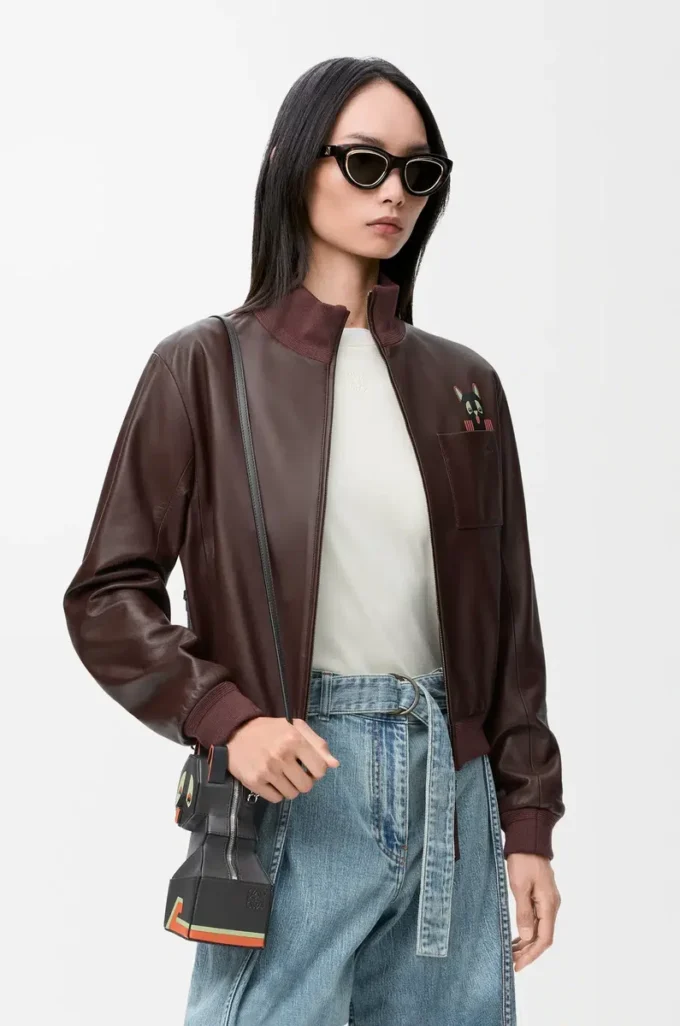 Kurze Jacke aus Nappalammleder in Braun