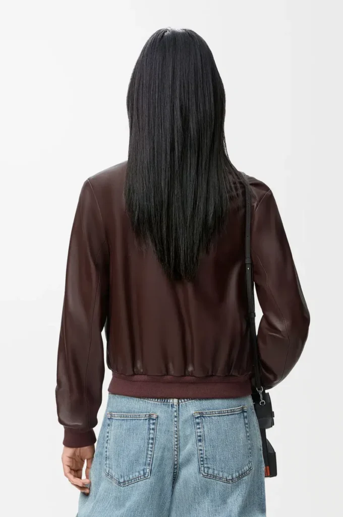 Kurze Jacke aus Nappalammleder in Braun
