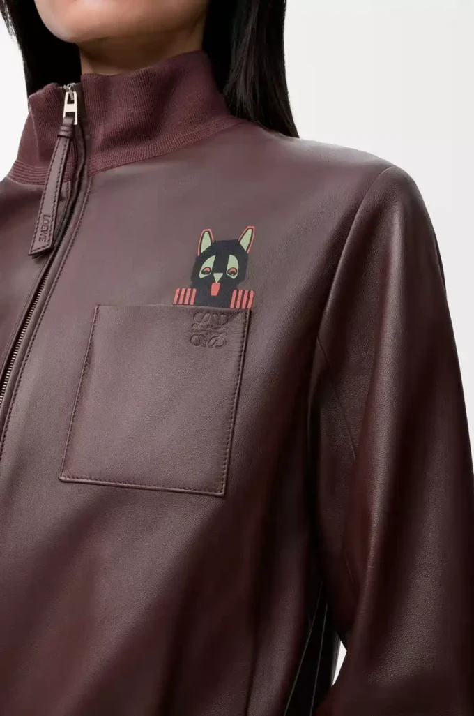Kurze Jacke aus Nappalammleder in Braun